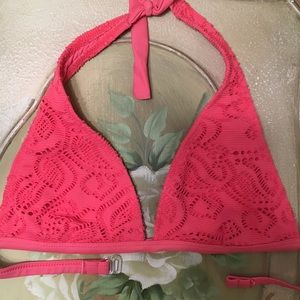 Coral lace bikini top
